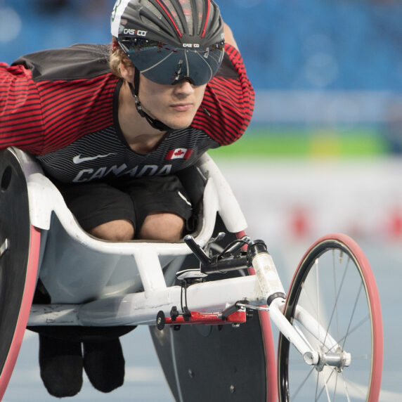 Austin Smeenk races in a wheelchair