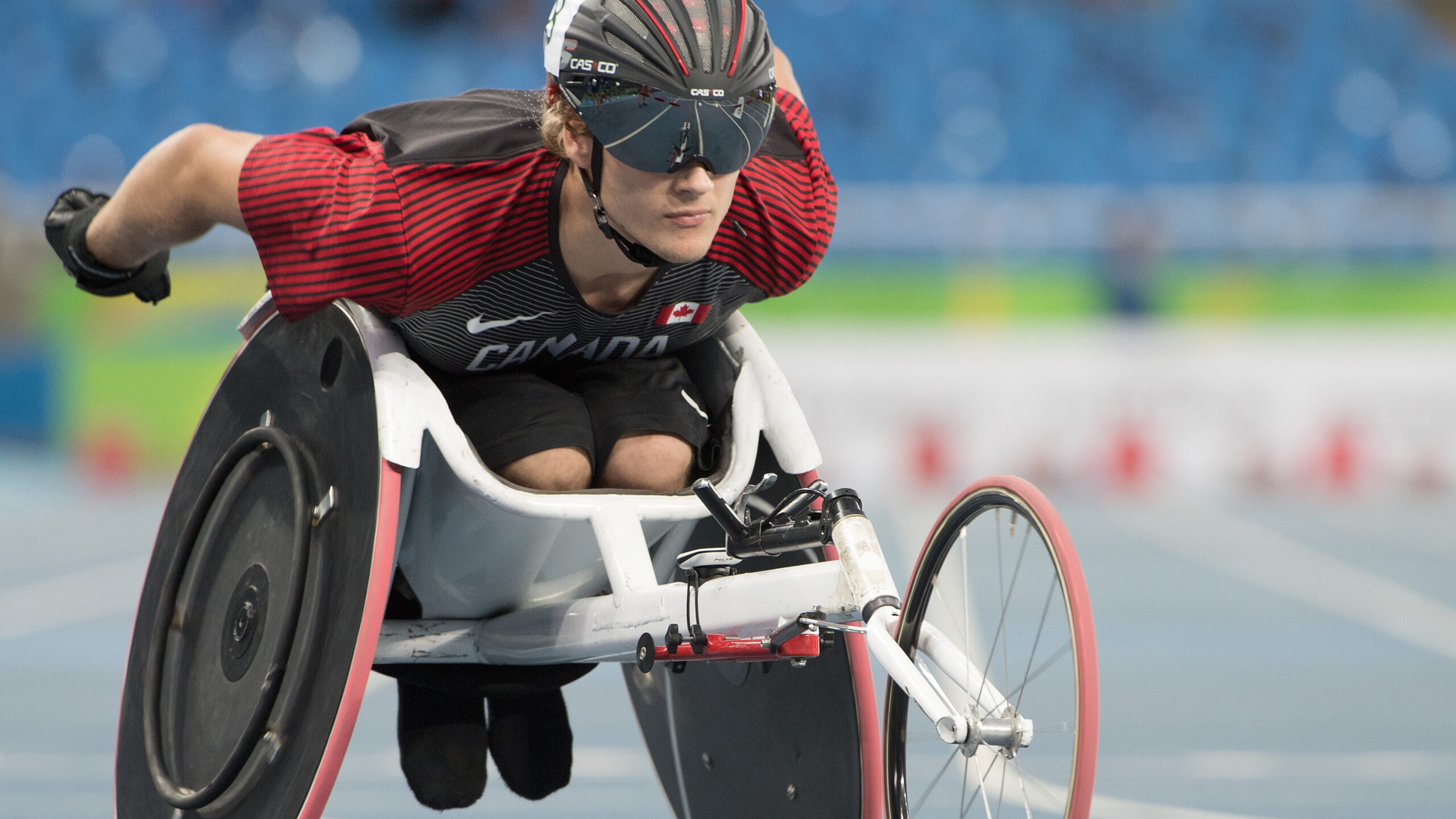 Austin Smeenk races in a wheelchair