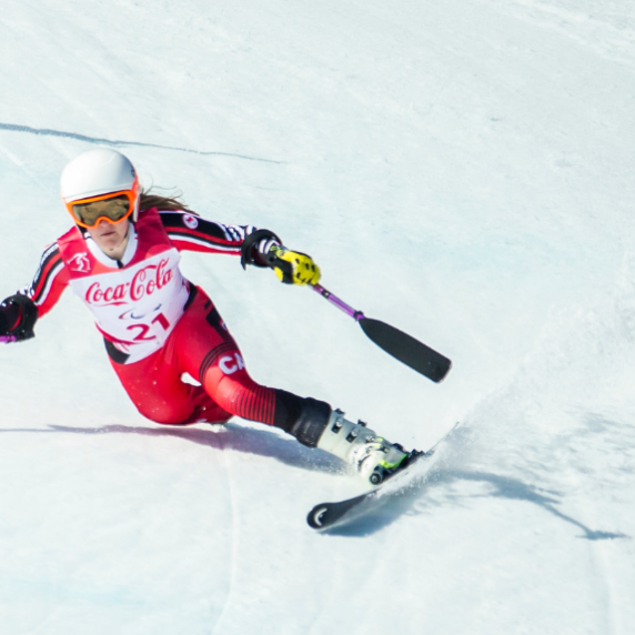 Frederique Turgeon, PyeongChang 2018 - Para Alpine Skiing // Ski para-alpin. Frederique Turgeon skis in the super combined // Frederique Turgeon skis dans le super combiné. 13/03/2018.