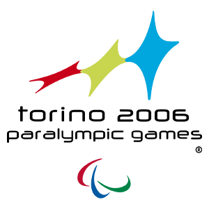 Logo of the Torino 2006 Paralympic Winter Games, featuring a stylized mountain shape in red, yellow, and blue above the text "Torino 2006" and the Paralympic symbol below.