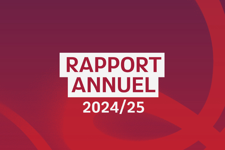 Page de couverture du Rapport Annuel 2024-25 du Comité paralympique canadien. Le texte 'RAPPORT ANNUEL 2024-25' apparaît en lettres blanches sur un fond rouge.