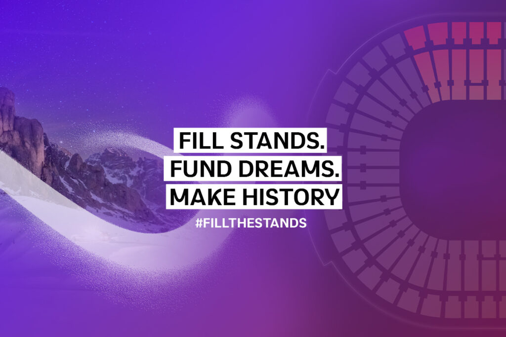 An image featuring a virtual stadium with text overlay that says: Fill Stands. Fund Dreams. Make History.