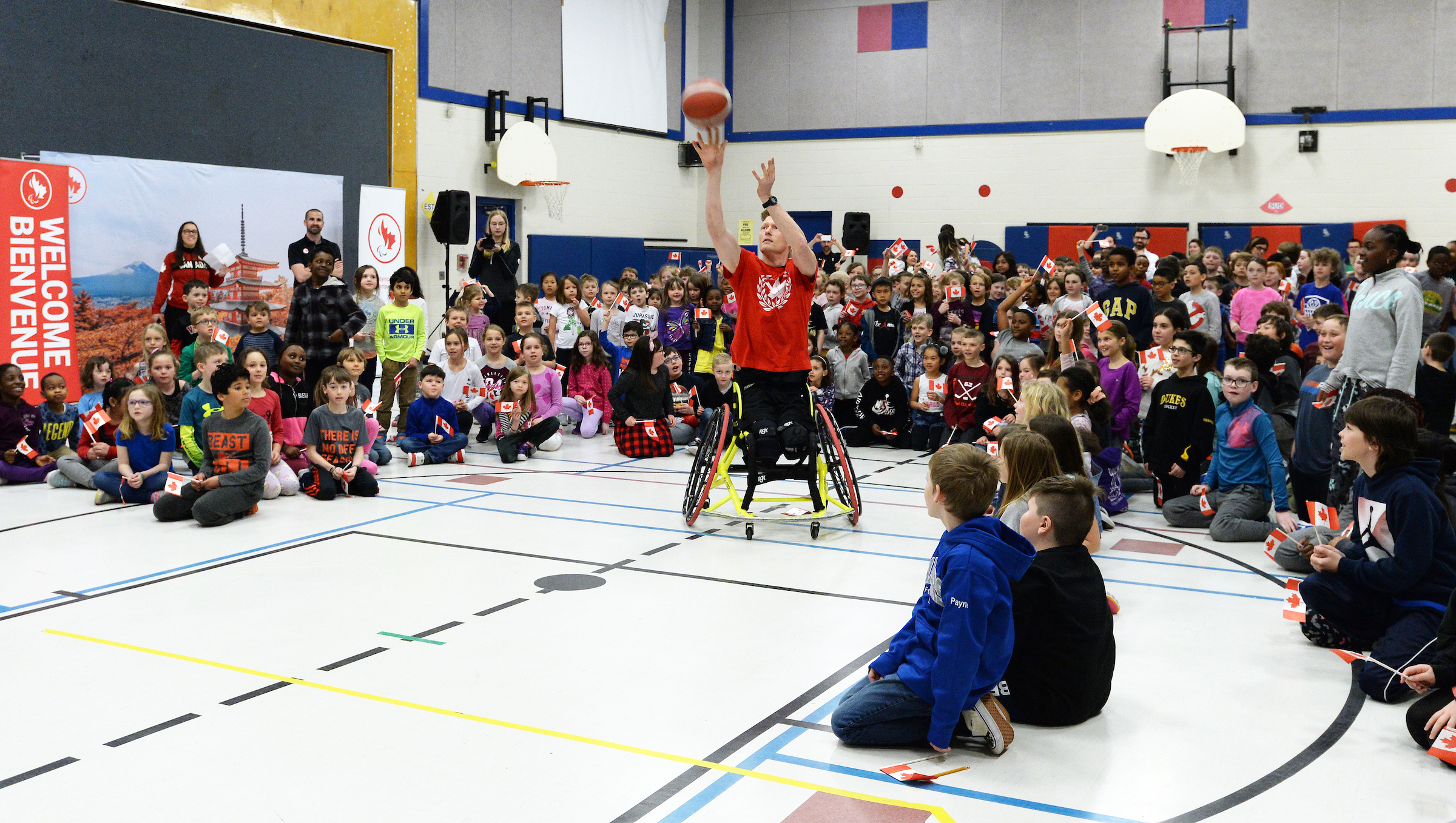Patrick Anderson in a school gym.
