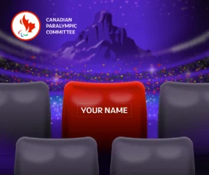 A graphic showing a premium seat that can be purchased to support paralympic athletes as part of the #FillTheStands fundraising campaign