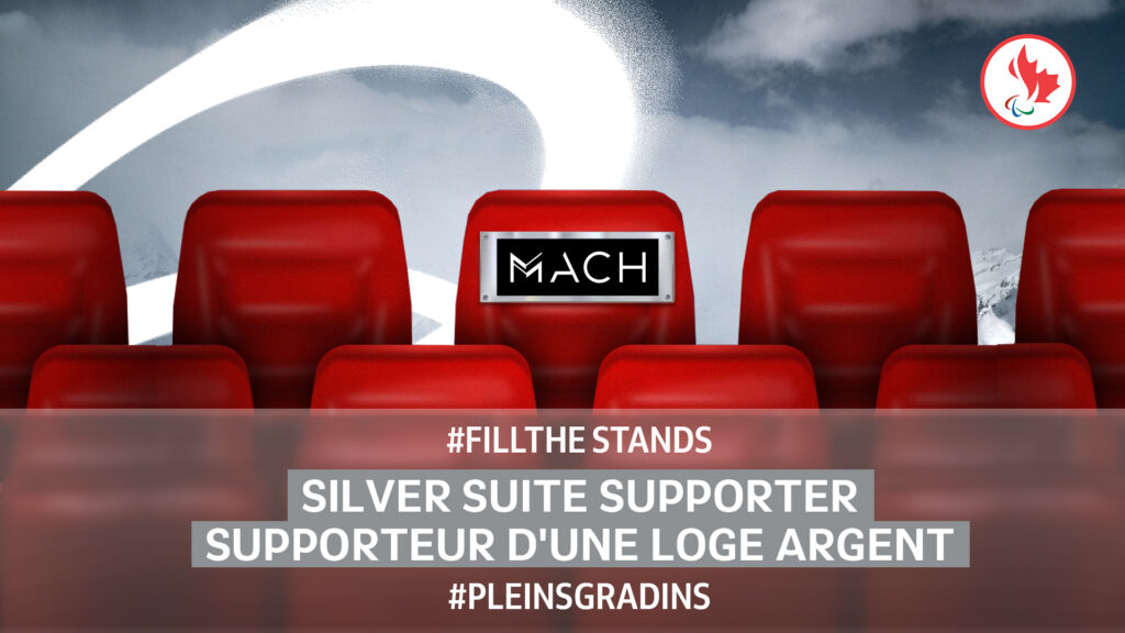 Empty red stadium seats with text reading, “Together we fill the stands. We ignite unlimited potential. And remove every barrier.” MACH logo and #FillTheStands below.