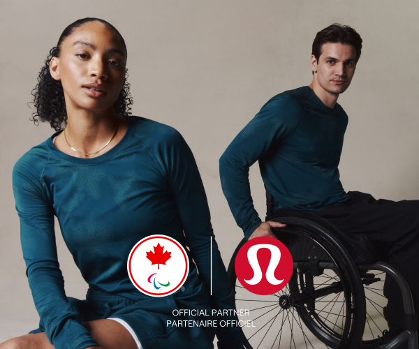 Two models with the CPC x lululemon logo with 'offical partner' underneath