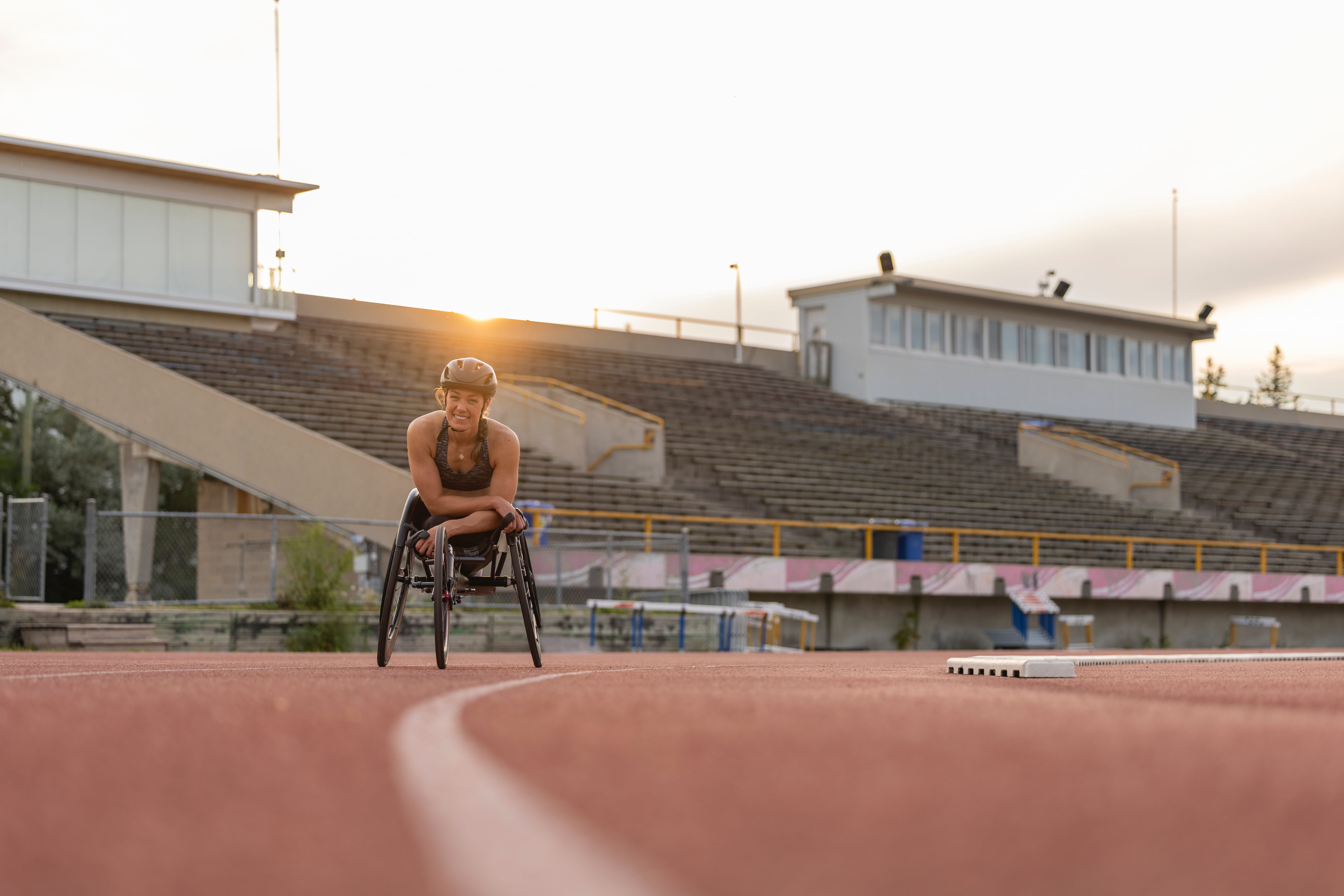 Leanne Taylor, Para triathlete, smiling on track