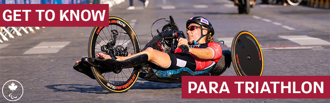 Photo of a sitting bike with text that reads 'get to know Para triathlon'