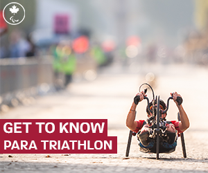 Phot of the sitting bike with text that reads 'get to know Para triathlon'