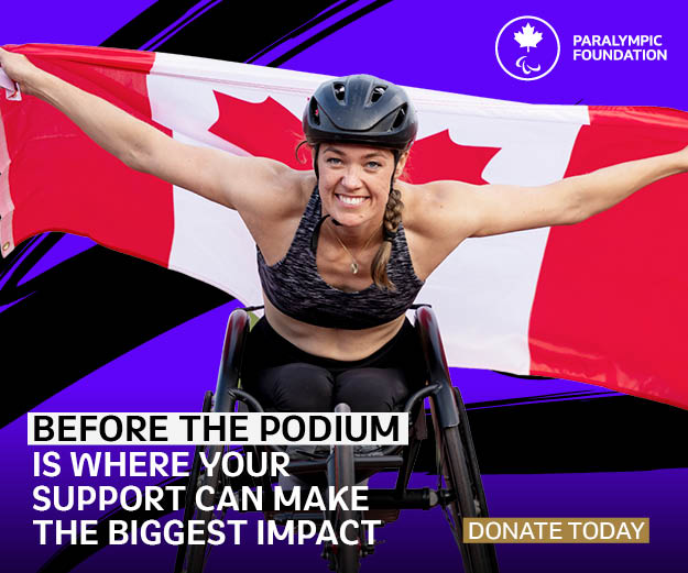 Purple background with Leanne Taylor and text that reads 'before the podium is where your support can make the biggest impact'